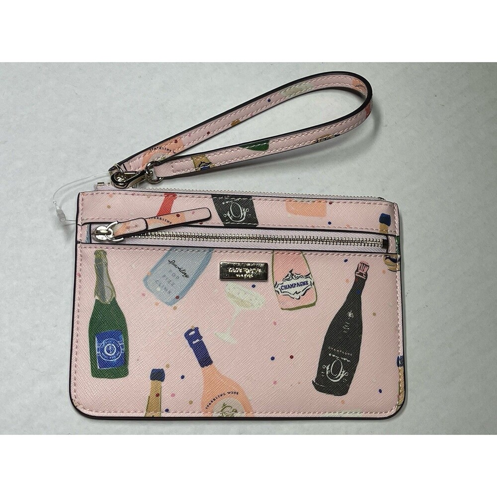 Kate Spade Shore Street Tinie Champagne and Caviar Print Wristlet 5" x 7"